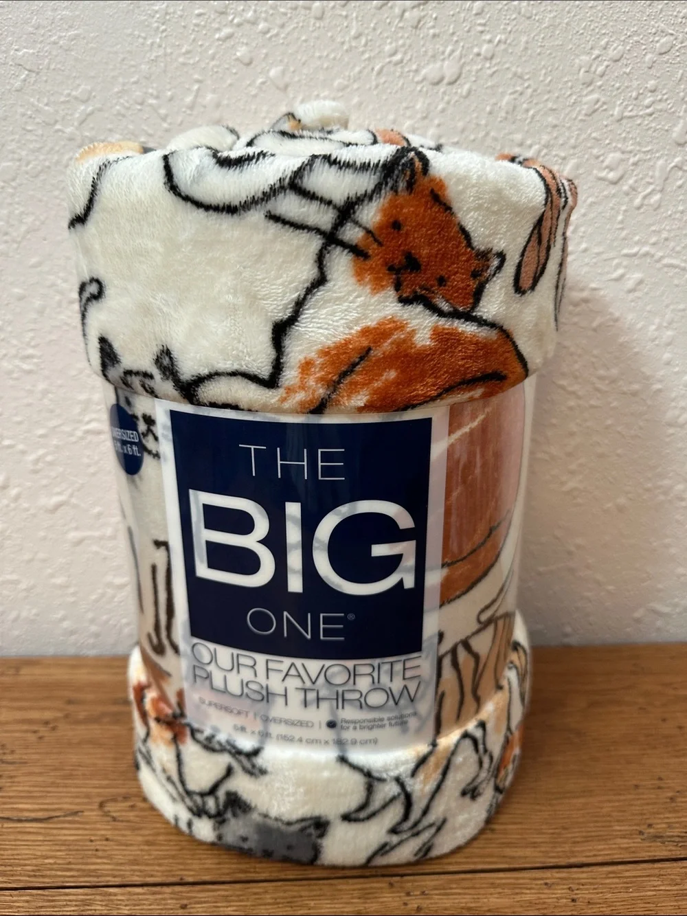 The Big One Cozy Plush Throw Blanket with White and Orange Cat Design
